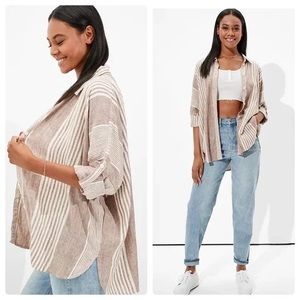 American Eagle Outfitters Brown Striped Button Down Shirt